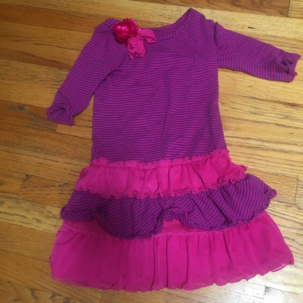 Cute Ruffled and Striped Pink and Purple Dress